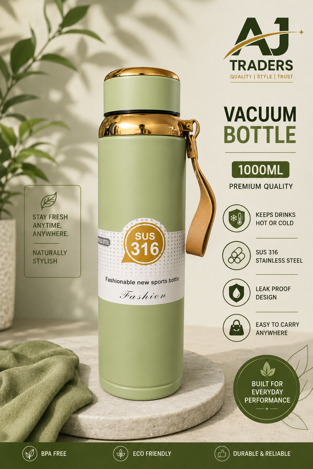 STEEL BOTTLE 1000ML GOLD