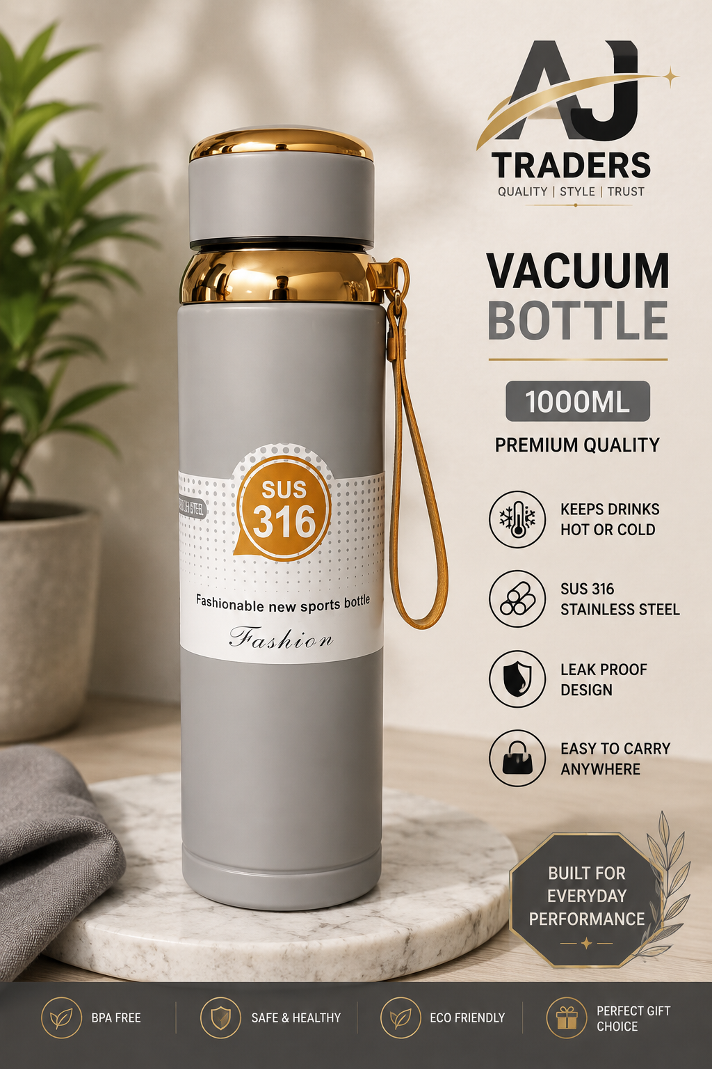 STEEL BOTTLE 1000ML GOLD