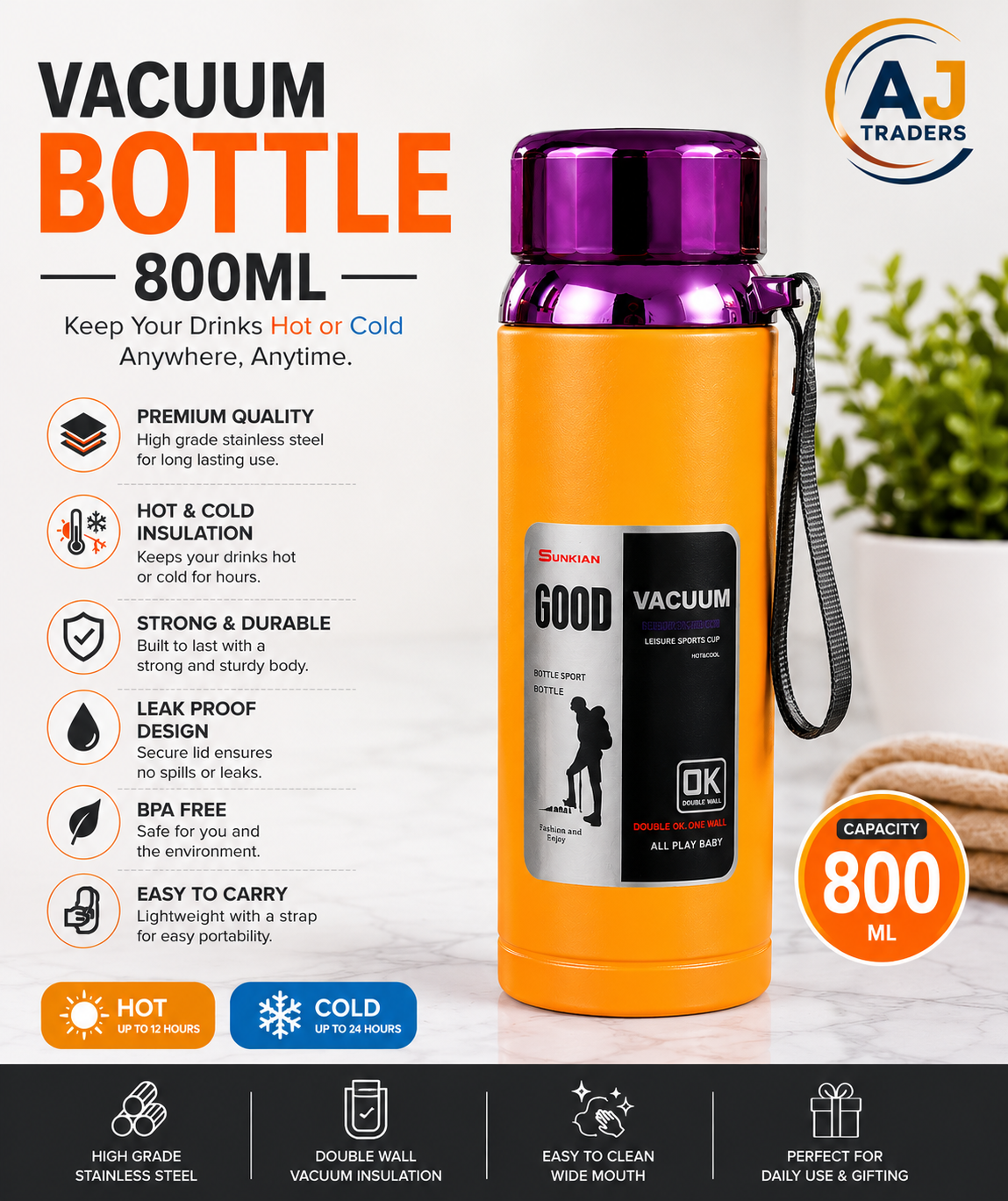 STEEL BOTTLE 800ML STAINLESS STEEL