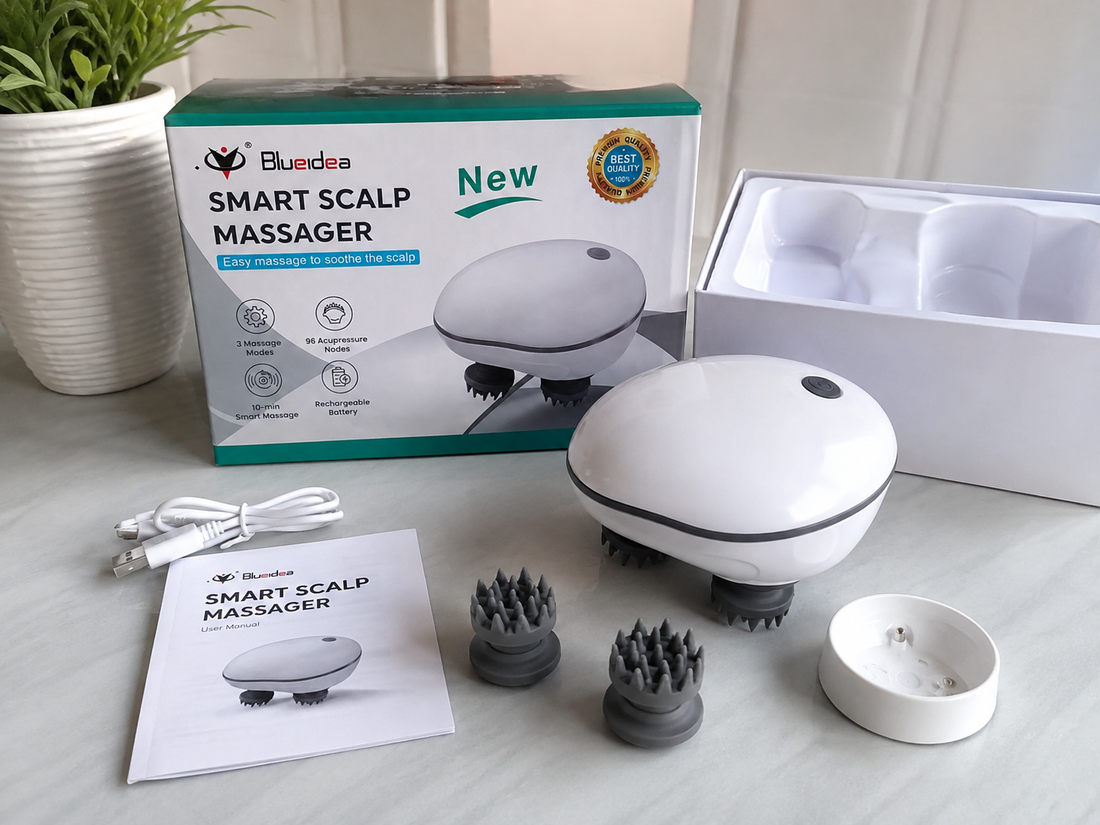 Blueidea Smart Scalp Massager | Electric Rechargeable Head & Scalp Massager with 96 Acupressure Nodes