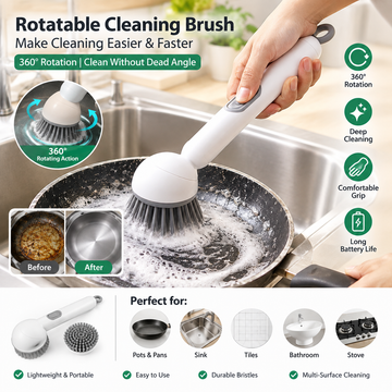 360° Rotatable Electric Cleaning Brush – Cordless Scrubber for Kitchen, Bathroom, Sink, Tiles & Pots | Multi-Surface Cleaning Brush