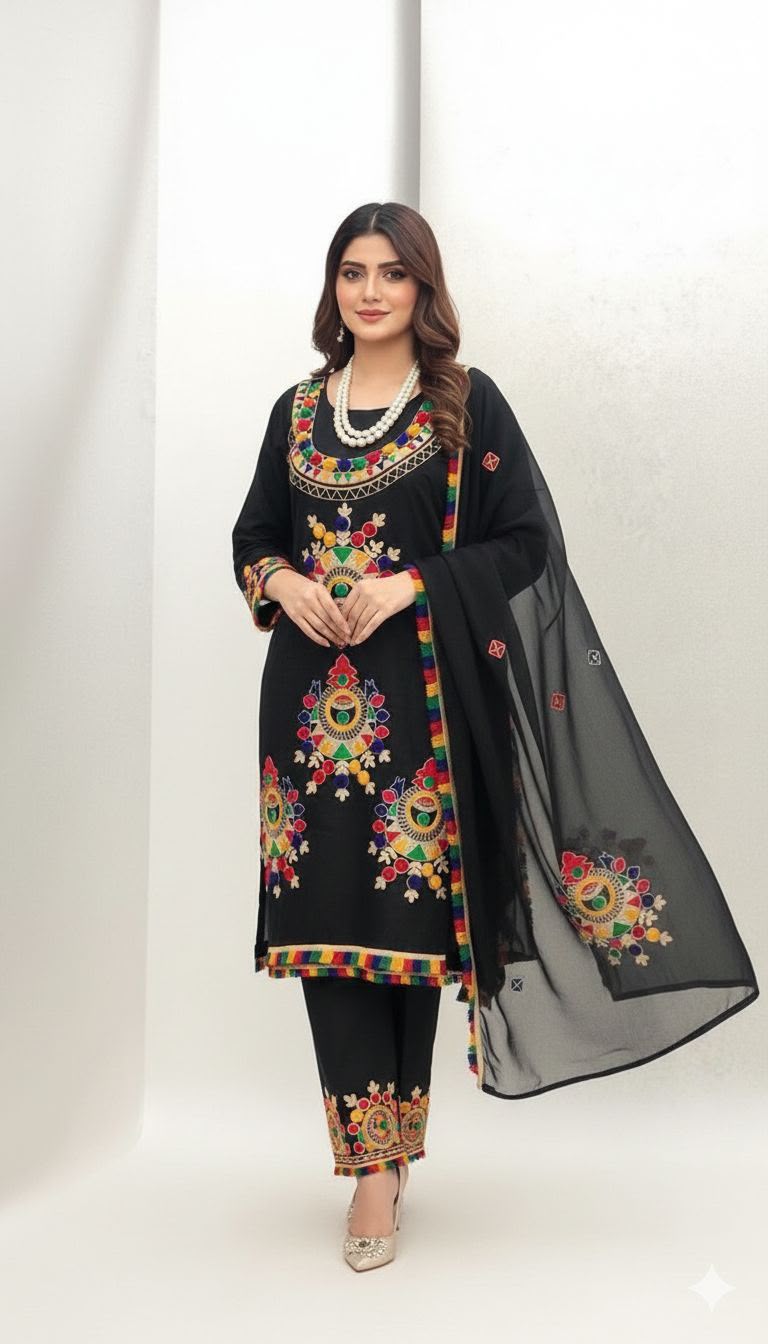 Lawn cotton Aara work heavy Embriodery shirt with (Thread Balls) attached on shirt
