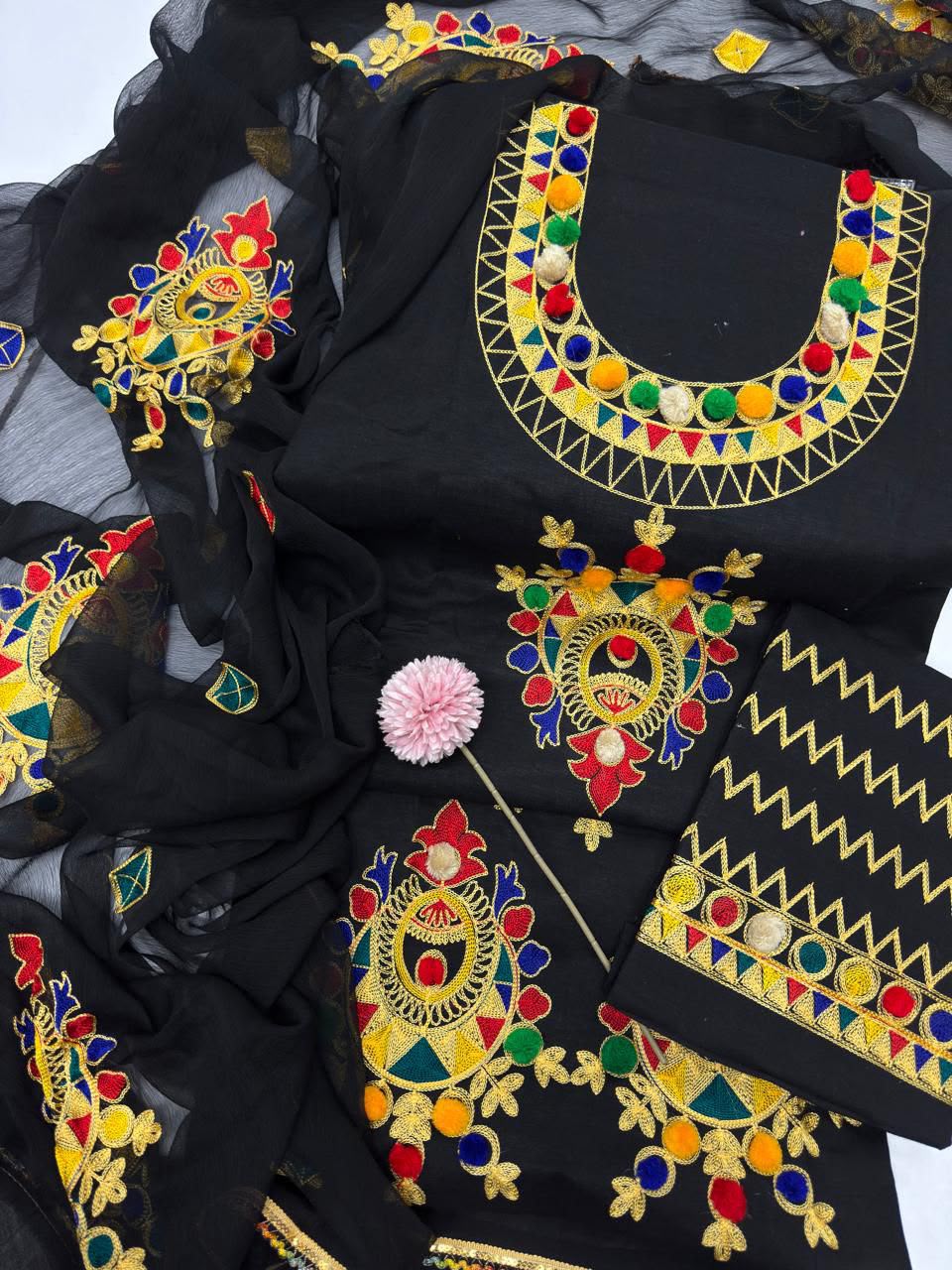 Lawn cotton Aara work heavy Embriodery shirt with (Thread Balls) attached on shirt