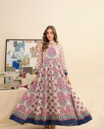 Digital Printed Doria Lawn Frock With Printed Doria Lawn Flapper & Digital Print Munar Lawn Dupatta 3pc Dress 👗