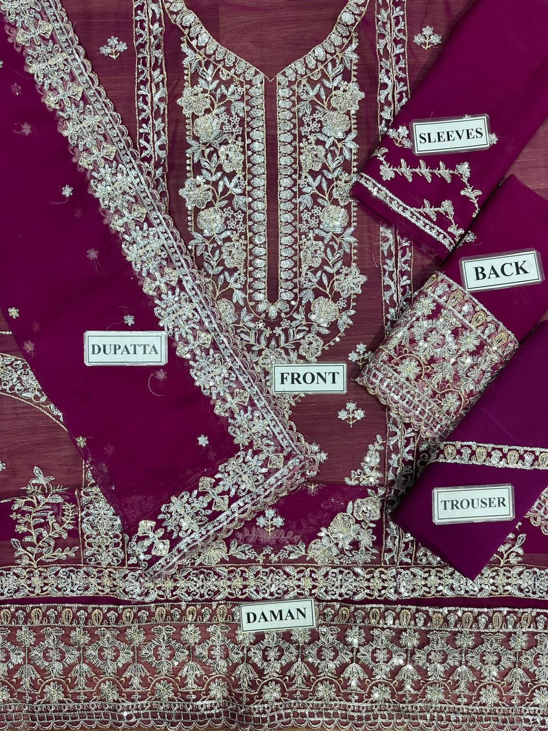 Front heavy Embroidery with Zari & Sequence along with Daman & CHAK PATTI