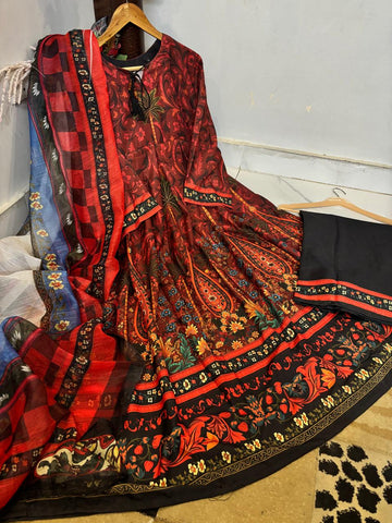 Digital Printed Doria Lawn Frock With Plain Doria Lawn Flapper & Digital Print Munar Lawn Dupatta 3pc Dress