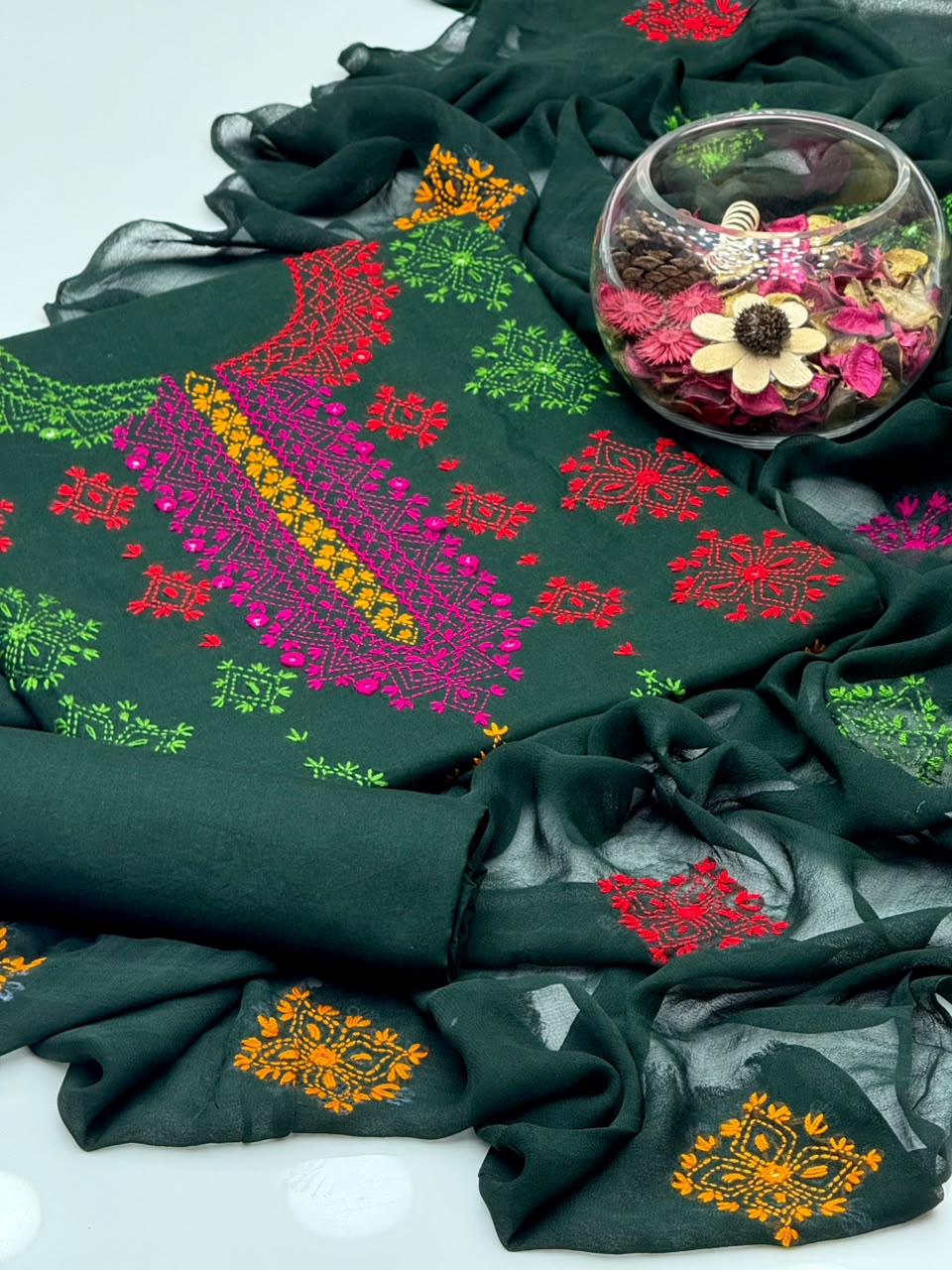 Pure Lawn Hand-Made Multi Afghani Sheesha Tankaa Work